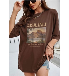 Unisex Tasmania Baskılı T-shirt (Kahverengi)
