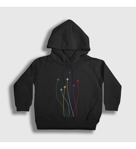 Presmono Unisex Çocuk Siyah Rainbow Pilot Airplane Uçak Kapüşonlu Sweatshirt 410792tt
