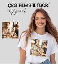 Çizgi Film Stil Tişört Baskı Unisex Pamuklu Kişiye Özel (Beyaz)