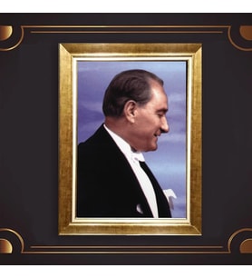 Altın Varaklı Çerçeveli Paspartulu Atatürk Tablo z4887 (Gold)