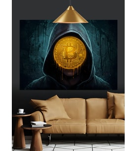Bitcoin Sembolü Kapüşonlu Gizem Dekoratif Kanvas - Mdf Ahşap Tablo