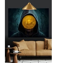 Bitcoin Sembolü Kapüşonlu Gizem Dekoratif Kanvas - Mdf Ahşap Tablo