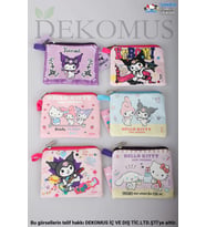 DEKOMUS İLE LİSANSLI YENİ SEZON BEST FRIENDS KUROMI,HELLO KITTY,CINNAMOROLL 2'Lİ PARA ÇANTASI