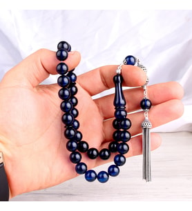 925 Ayar Gümüş Mineli Püsküllü 10 mm Damla Kehribar Tesbih