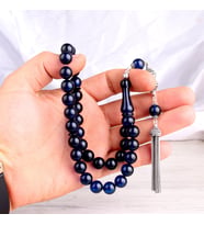 925 Ayar Gümüş Mineli Püsküllü 10 mm Damla Kehribar Tesbih