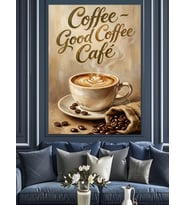 Coffee Good Coffee Cafe Yazısı Dekoratif Kanvas - Mdf Ahşap Tablo