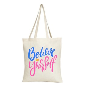 Believe in Yourself Tasarımlı Keten Askılı Bez Çanta(,Hediye,Paketi Yapılır,Not Yazılır)