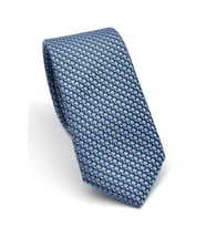 Beyaz Küçük Kare Desenli Mavi Dokuma Kumaş Mendilli Slim Fit Kravat // SDK-2511-5