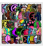 CajuArt 50 Adet Tekrarsız Neon Tarz Kalite PVC Sticker Süs 010 (Karışık)