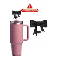Pembe Fiyonk Kurdele Modeli Pipet Tıpası Siyah Stanley Termos Uyumlu