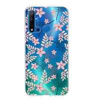 Huawei P20 Lite 2019 Uyumlu Kapak Floral Kırmızı Tasarımlı Şeffaf Silikon Kılıf