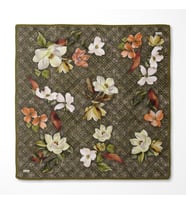 Çiçek Desenli Twill İpek Eşarp-0942 (Yeşil)