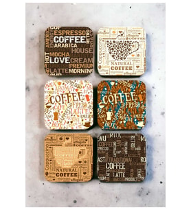 Çay Kahve Coffee Retro Vintage Ahşap Bardak Altlığı Seti 6 Adet