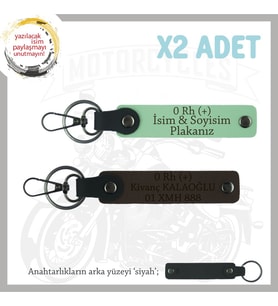 Motor Tutkunlarına Özel, İsim Plaka ve 0 Rh (+) Kan Grubu Yazılı x2 Anahtarlık, Yeşil-K Kahve-Syh (Çok Renkli)