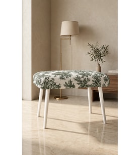 Fransız Country Desenli Puf Bench 60x35 cm Konik Ahşap Ayaklı