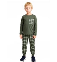 Erkek Çocuk Pamuk Polyester Örme Pijama Takımı Ekose Desenli Kaliteli Şık Rahat