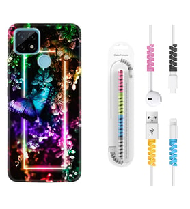 Realme C11 C21 C21Y C25Y C11 2021 Kılıf Kablo Koruma Spiral Silikon Butterfly Neon 1684
