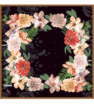 Çiçekli Desen Black Seri Twill Eşarp Eşarp Askısı ile Birlikte 90x90 cm SİYAH-TU