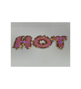 24X10 CM HOT YAZILI PEMBE PUL PAYETLİ APLİKE ÜTÜ İLE YAPIŞIR