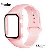 ALLY Apple Watch 4-5-6 44mm Silikon Kordon Kayış ve Ekran Koruyucu Kılıf PEMBE