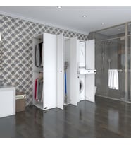 Kenzlife çamaşır-kurutma makinesi dolabı ve giysi dolabı çekmeceli eşarimdf sol byz 187*160*60  % 100 FULL MDF (Beyaz)