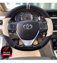 Toyota Auris E180 Dikme Direksiyon Kılıfı Delikli Deri Parlak Siyah Bej Detay Çift Yüzük ve Dikiş 2012-2018