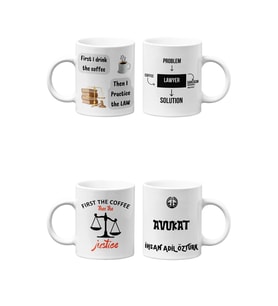 Avukat/Lawyer Hukukçu Temalı Hediyelik Dörtlü Beyaz Seramik Kupa Seti-4-DÖRTLÜ