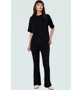 Oversize Pamuklu Bisiklet Yaka T shirt Pantolon Takım Rahat Yaz Kombinleri İçin Yüksek Kalite (Siyah)