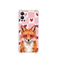PrintiFy İnfinix Hot 12 ile Uyumlu Pembe Pötikare Serisi Tatlı Kurnaz Tasarımlı Uv Baskılı Köşe Korumalı Antişok Kılıf