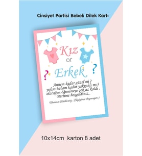 Bebek Cinsiyet Partisi Tahmin Ve Dilek Anı Kartı 8 Adet 10x14 cm