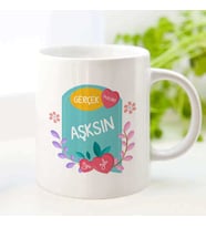 Kişiye Özel Gerçek Aşksın Tasarımlı Kupa Bardak (Beyaz)