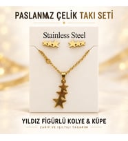 Paslanmaz Çelik Yıldız Figürlü Kolye ve Küpe Takı Seti – Gold Renk