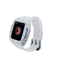 Apple Watch 44mm Uyumlu Kordon Metal Kasa Korumalı Silikon Luxury KRD-65 Kayış