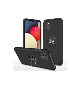 Samsung Galaxy A02s Kılıf Elit Yüzüklü Kapak - Siyah