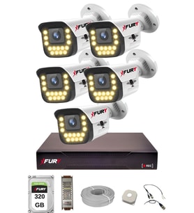 FURY 5 li Sesli 15 Warm Led Gece Renkli Görüş Su Geçirmez Güvenlik Kamerası Seti 320GB