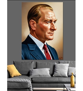 Atatürk Profil Portre Resmi Dekoratif Kanvas - Mdf Ahşap Tablo