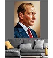 Atatürk Profil Portre Resmi Dekoratif Kanvas - Mdf Ahşap Tablo
