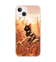 Iphone 14 Plus Uyumlu Doğa ve Kedi Tasarımlı Şeffaf Telefon Kılıfı