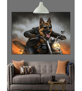 Motosikletli Çoban Köpeği Sürüyor Dekoratif Kanvas - Mdf Ahşap Tablo