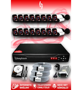BAYICAM 16 Kameralı Panda 16 Dış Kamera Set 500 GB HDD Full HD Gece Görüşlü Güvenlik Kamerası Sistemi