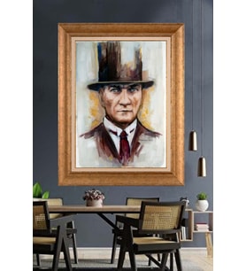 Altın Varaklı Çerçeveli Paspartulu Atatürk Tablo nh10 (Gold)