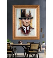 Altın Varaklı Çerçeveli Paspartulu Atatürk Tablo nh10 (Gold)
