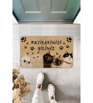 Bej Kedi Temalı Kapı Önü Paspası KP04