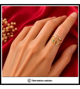 Trend Aralık Ayı Mavi Topaz & Çobanpüskülü Doğum Çiçeği Yüzüğü