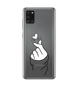 Samsung Galaxy A21S Uyumlu Kalp Desenli Şeffaf Telefon Kılıfı