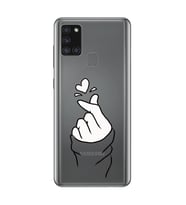 Samsung Galaxy A21S Uyumlu Kalp Desenli Şeffaf Telefon Kılıfı