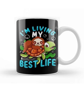 Cute Sloth & Turtle I'm Living My Best Life Animal Kupa Bardak Porselen