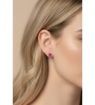 925 Ayar Gümüş 4 mm Tektaş Pembe Zirkon Taşlı Küpe