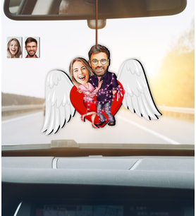 Kişiye Özel Karikatürlü Sevgililer Günü Hediyesi Ahşap Araba Dikiz Ayna Süsü