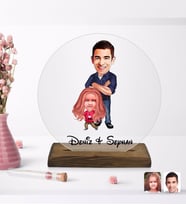 BK Gift Kişiye Özel Baba Kız Karikatürlü Yuvarlak Ahşap Standlı Biblo-1